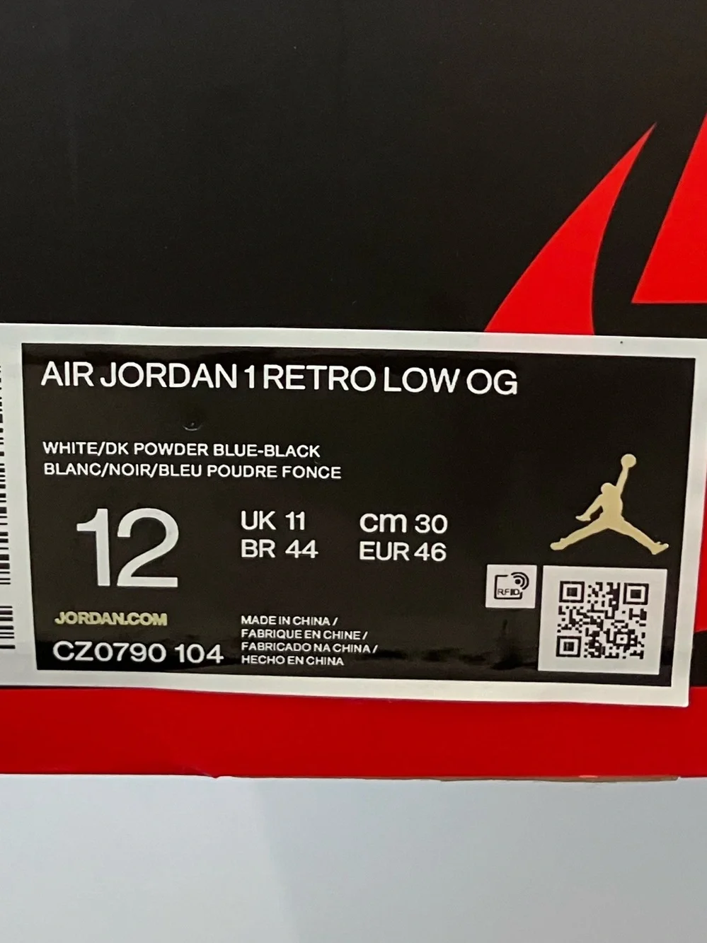 Air Jordan 1 Retro Low Black Dark Powder Blue Size 12
